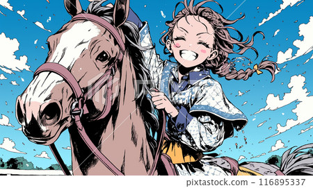 Young woman riding a horse Young woman riding a horse 116895337