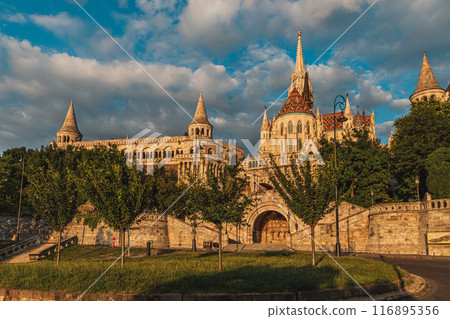 View on the Old Fishermen Bastion in Budapest at morning time Hungary 116895356