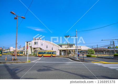 Oiso cityscape in Japan in July. View of JR Tokaido Main Line Ninomiya Station and other stations. July 22, 2024 Oiso cityscape in Japan in July. View of JR Tokaido Main Line Ninomiya Station and other stations. July 22, 2024 116895378