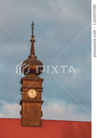 The town hall with a clock near the fisherman's bastion Hungary Budapest 116895490