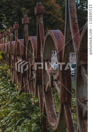 Old metal wrought iron fence in Fisherman's Bastion Old metal wrought iron fence in Fisherman's Bastion 116895515