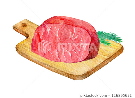 燒烤水彩插圖前的牛排肉 116895651