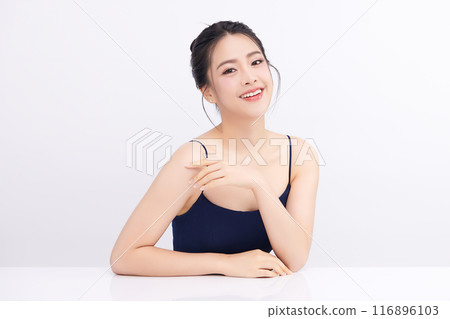 Beautiful young asian woman with clean fresh skin on white background, Face care, Facial treatment, Cosmetology, beauty and spa, Asian women portrait. Beautiful young asian woman with clean fresh skin on white background, Face care, Facial treatment, Cosmetology, beauty and spa, Asian women portrait. 116896103