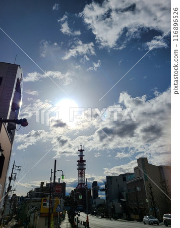 Radio tower and the rising sun 116896526