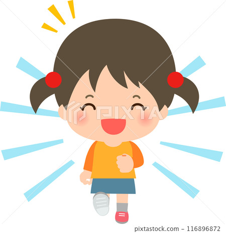 A deformed illustration of a girl running with a smile 116896872