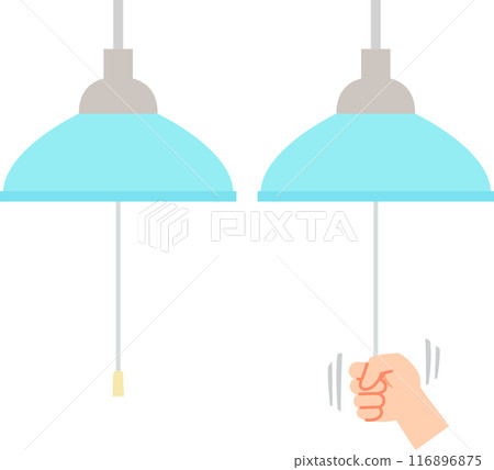 Hand pulling the switch cord of a pendant light 116896875