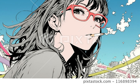 A young woman smoking a cigarette A young woman smoking a cigarette 116898394