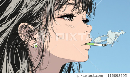 A young woman smoking a cigarette 116898395