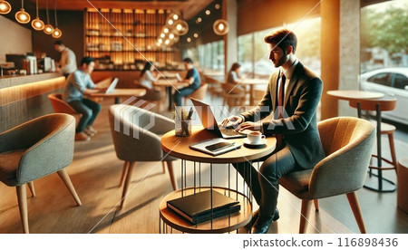 Remote work in a modern cafe 116898436
