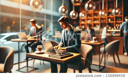 Quiet concentration in a business cafe 116898438
