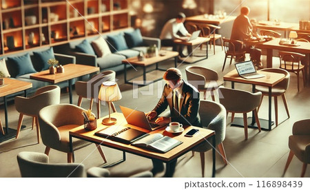 在咖啡館進行密集的遠距工作 116898439