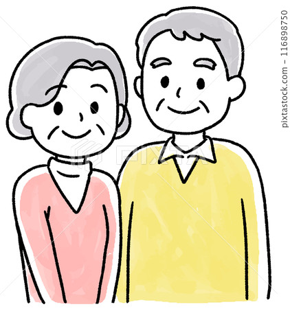 A watercolor-style hand-drawn illustration of a smiling senior couple A watercolor-style hand-drawn illustration of a smiling senior couple 116898750