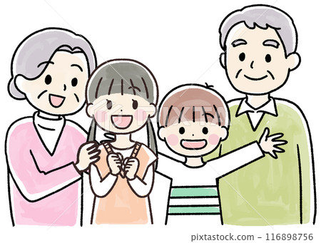 Smiling grandchild and grandparents watercolor-style hand-drawn illustration Smiling grandchild and grandparents watercolor-style hand-drawn illustration 116898756