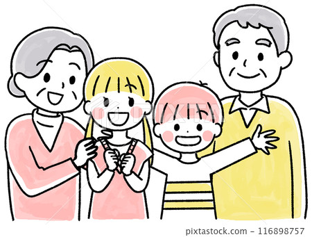 Smiling grandchild and grandparents watercolor-style hand-drawn illustration 116898757