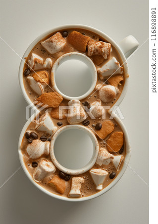 Creative number eight design using coffee mugs for international womens day 116898891