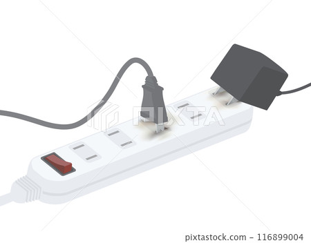 Illustration of a dangerous outlet plug and power strip that is about to come loose 116899004