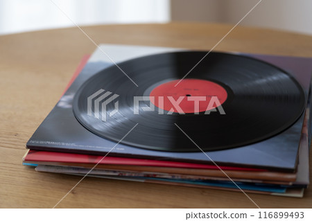 Stacks of record jackets and LP records Stacks of record jackets and LP records 116899493