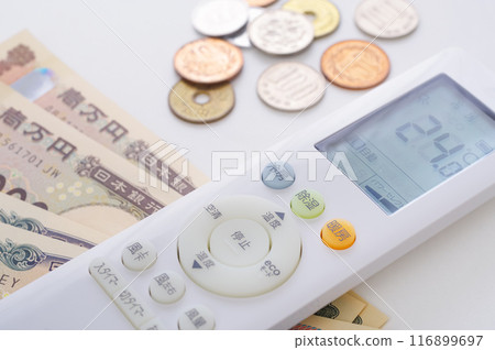Air conditioner remote control and money 116899697