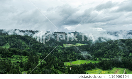 無人機照片:霧濛濛、多雨天氣的夏季山脈 無人機照片:霧濛濛、多雨天氣的夏季山脈 116900394