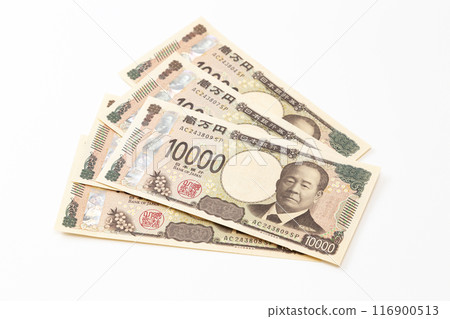 白色背景上的 10,000 日元鈔票 白色背景上的 10,000 日元鈔票 116900513