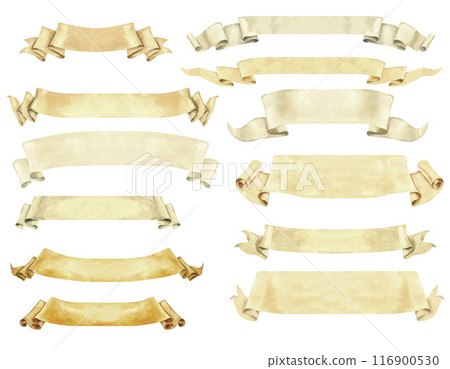 Watercolor empty beige paper banner ribbons for text 116900530