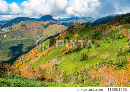 [群馬縣]萬座溫泉的秋天山脈和紅葉 116901660