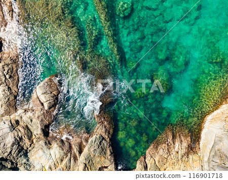 Amazing seascape view seashore and waves crashing on rocks,Aerial view beautiful sea in Phuket island Thailand 116901718