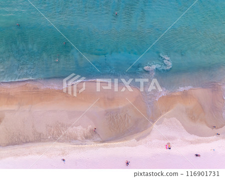 Amazing sand on beach in summer season sea background,Aerial view beach for travel background 116901731