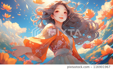 Beautiful woman with long hair 116901967