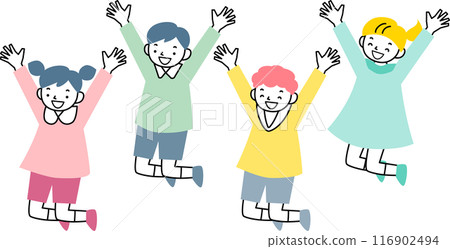 Children jumping with a smile 116902494
