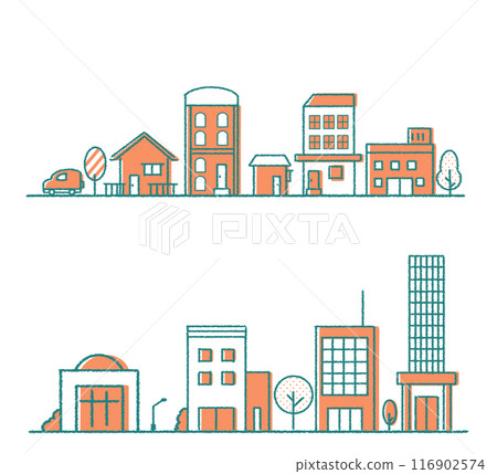 Cityscape illustration set Office and residential areas 116902574