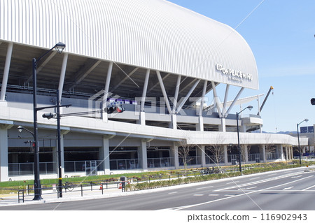 View of the new Hiroshima soccer stadium building View of the new Hiroshima soccer stadium building 116902943