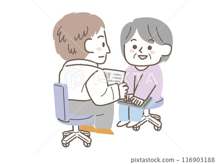 Illustration of a senior woman at a job interview 116903188