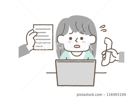 一名女員工因被迫做大量工作而陷入困境的插圖 116903189