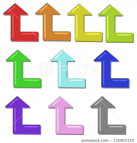 90 degree bent arrow 1 (all colors set) (with reflection and shadow) 90 degree bent arrow 1 (all colors set) (with reflection and shadow) 116903328