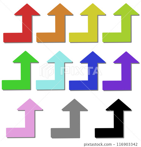 90 degree bent arrow 2 (full color set) (with shadow) 116903342