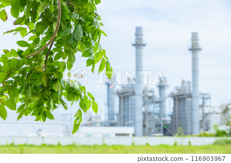 Green Industry Eco Power Factory Good environment ozone air low carbon footprint wide for banner. 116903967