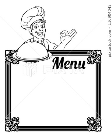 Chef Cook Baker Cartoon Man Menu Sign Background Chef Cook Baker Cartoon Man Menu Sign Background 116904045