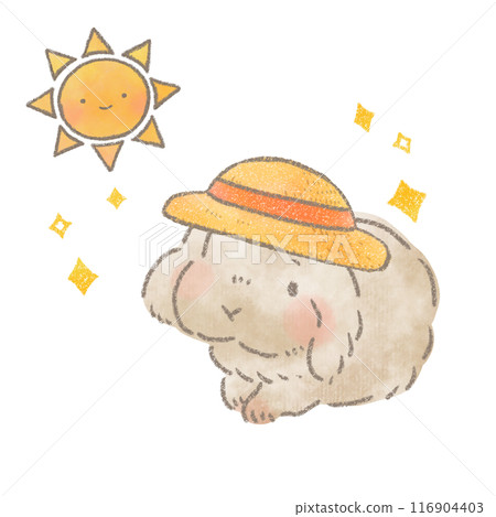 Illustration of a cute rabbit wearing a straw hat 116904403
