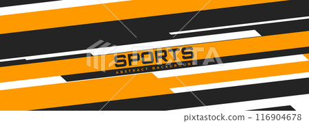 Wide vector black, white and orange abstract modern sports background with diagonal lines. 116904678