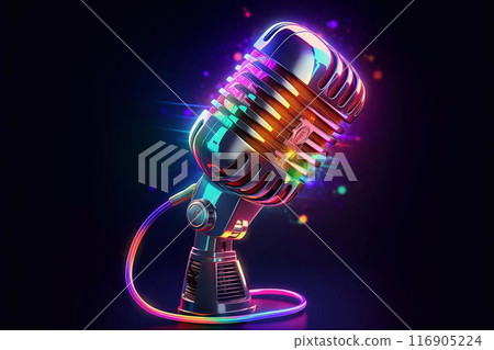 Microphone. Online podcast. Radio broadcasting. Studio of sound recording.  116905224