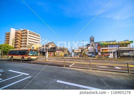 Odawara cityscape in Japan in July. View of JR Tokaido Main Line Kozu Station and Hakone Tozan bus stop, etc. (July 22nd) Odawara cityscape in Japan in July. View of JR Tokaido Main Line Kozu Station and Hakone Tozan bus stop, etc. (July 22nd) 116905276