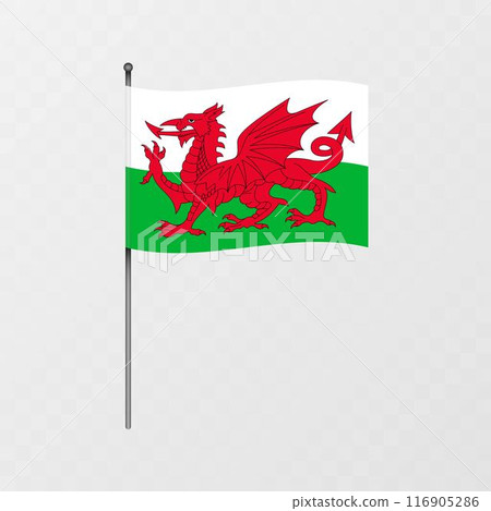 Wales flag on flagpole. Vector illustration. 116905286