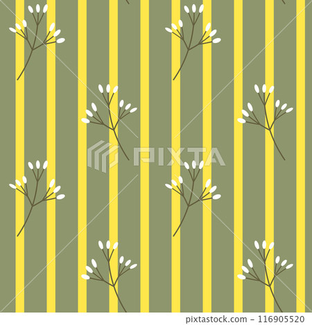 Seamless pattern of stripes and flowers. 60's style. Design for packaging, background, wallpaper, t-shirt Flat style 116905520