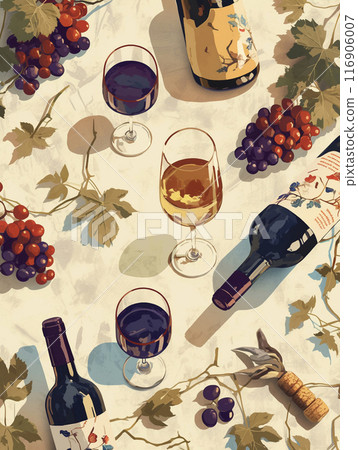 水彩畫葡萄酒和葡萄背景AI圖像 116906007