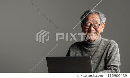 Old man happy with computer 10Generative AI Old man happy with computer 10Generative AI 116906489