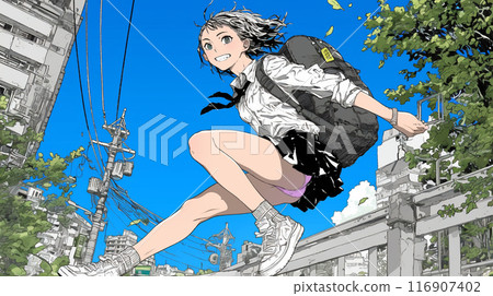 High school girls running around energetically: too energetic to show panties 116907402
