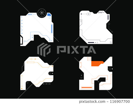Futurist element. Cyberpunk sticker set. HUD futuristic frame design. Futurist element. Cyberpunk sticker set. HUD futuristic frame design. 116907700