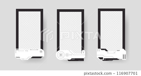 Collection of player frames template. Cyberpunk style. Game card frame mockup template design. Collection of player frames template. Cyberpunk style. Game card frame mockup template design. 116907701