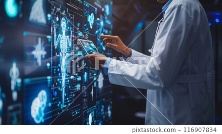 Bio technology by using AI datum machine for CT Scan and analysis. Datum futuristic healthcare concepts. 116907834